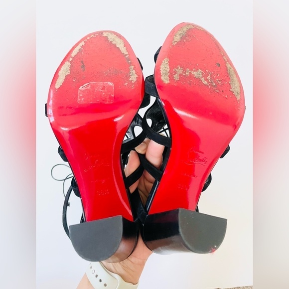 Christian Louboutin Black Suede Leather 85mm Amazoudur Gladiator Sandals EU 38.5 - Picture 7 of 10